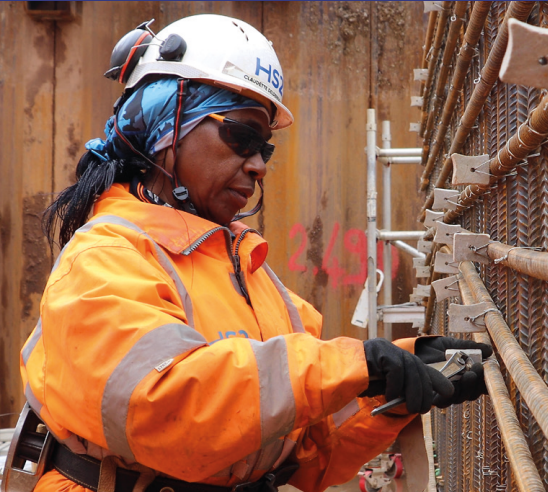 A female construction worker